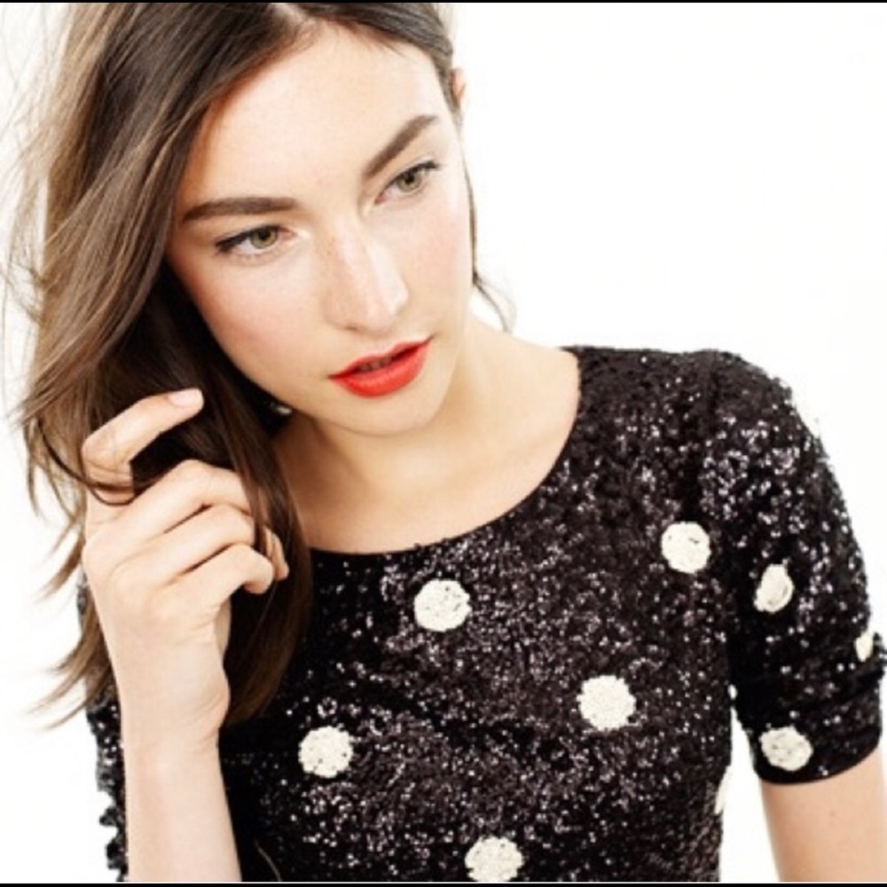 J. Crew Polka Dot Black All Over Sequin Top